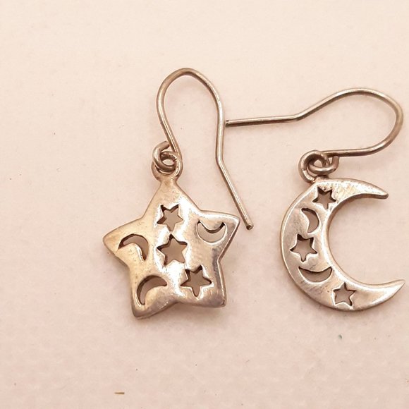 Sterling Silver Star and Moon Earrings - Picture 7 of 7